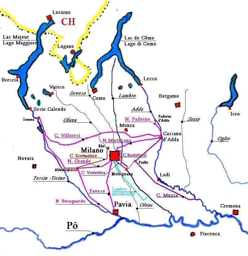 mapa da área de navigli, em milão