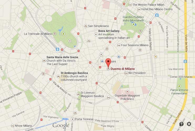 mapa da catedral de milão