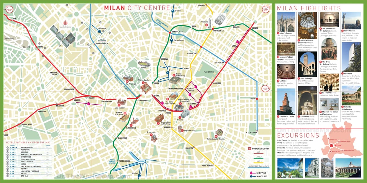 pontos turísticos da cidade de milão mapa