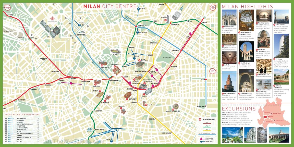 pontos turísticos da cidade de milão mapa