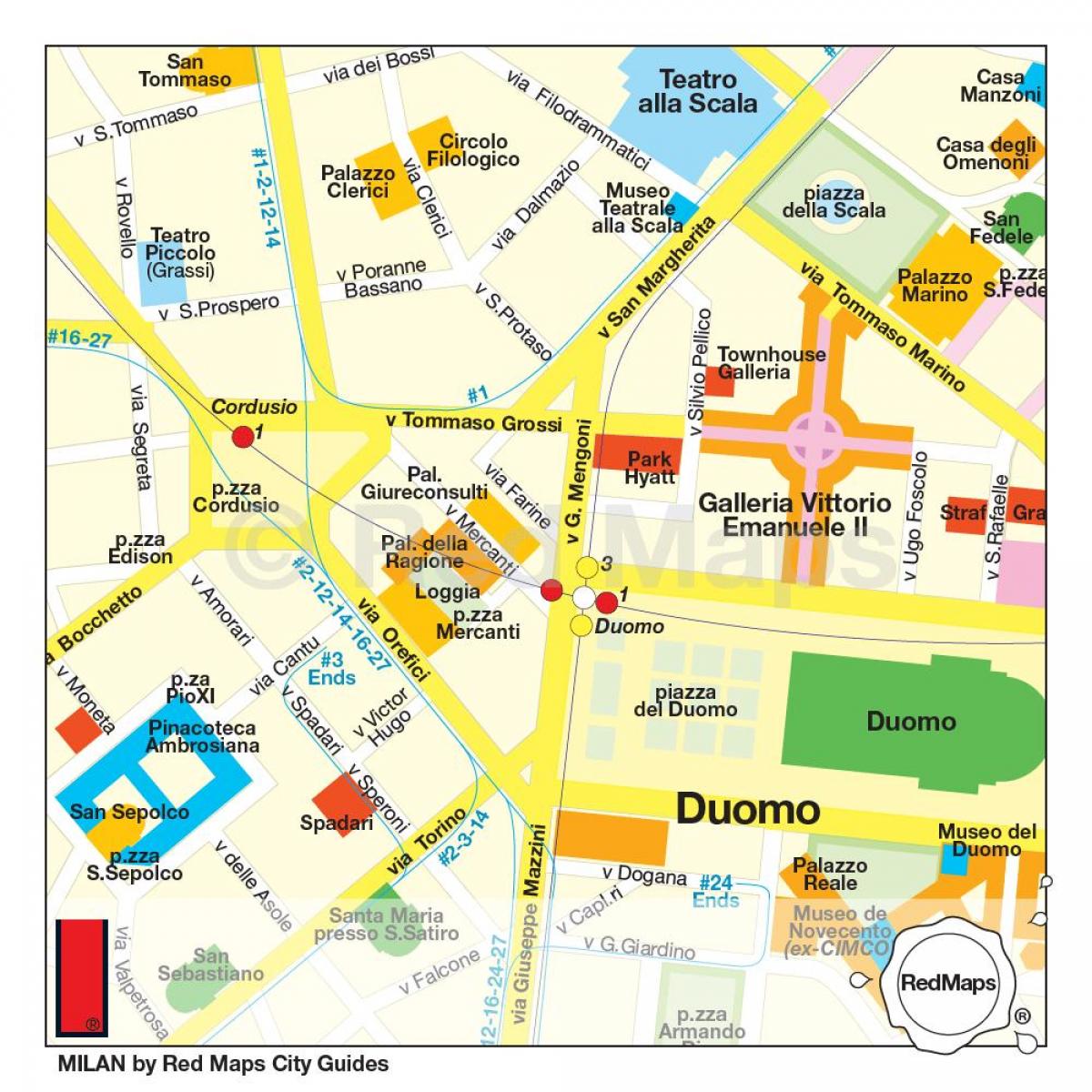 mapa de milão, a rua de compras
