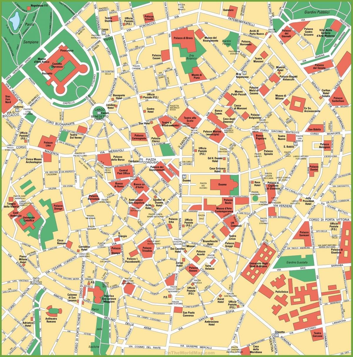mapa da cidade de milão, itália