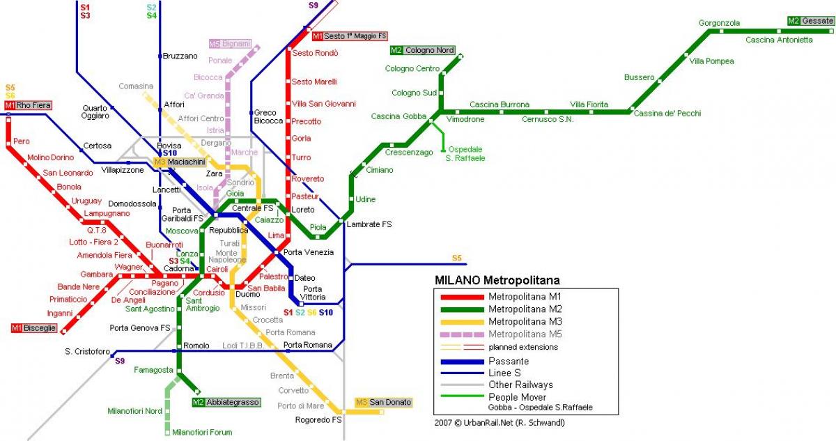 milão mapa do metrô de 2016
