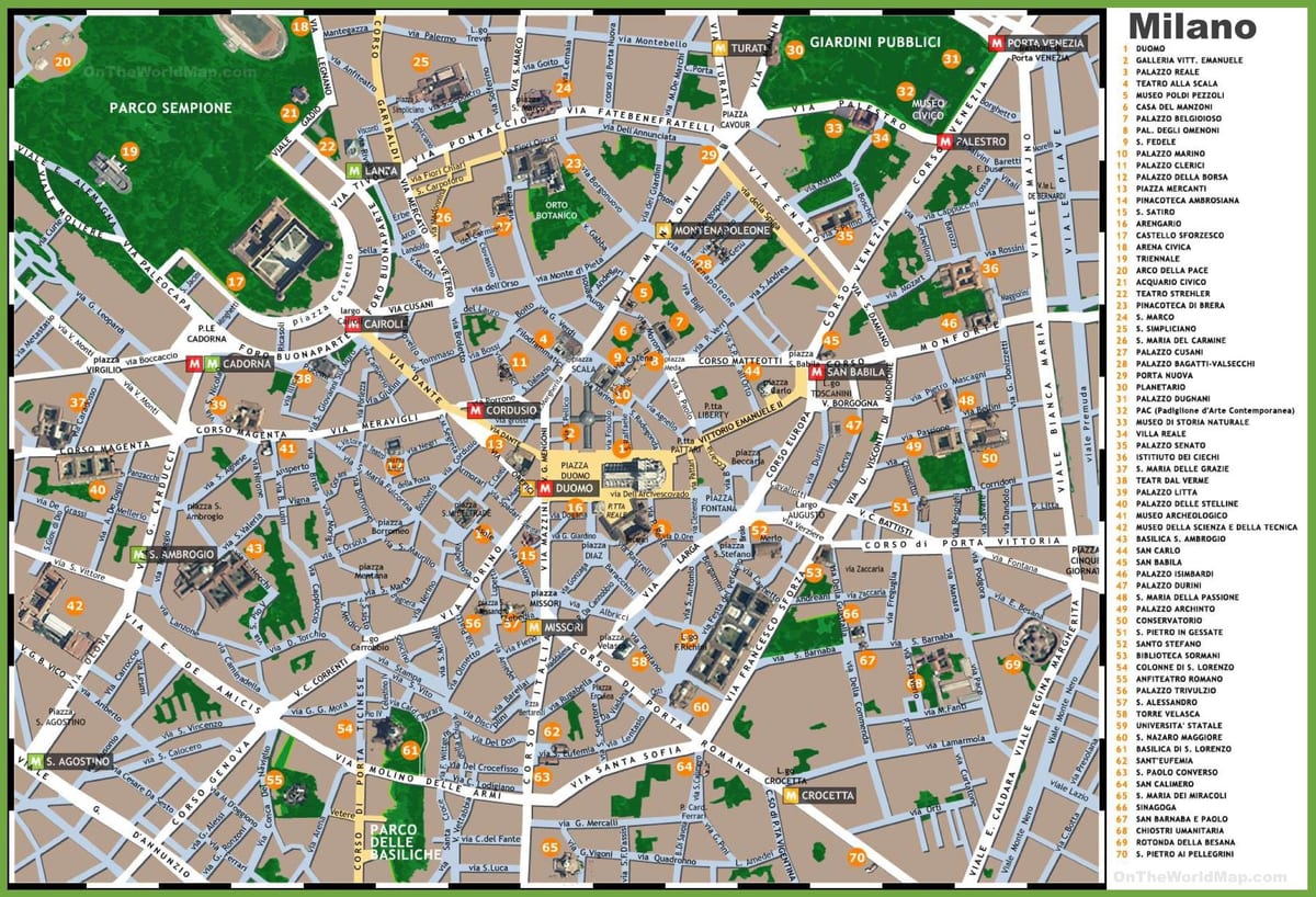 mapa de milão, itália atrações turísticas