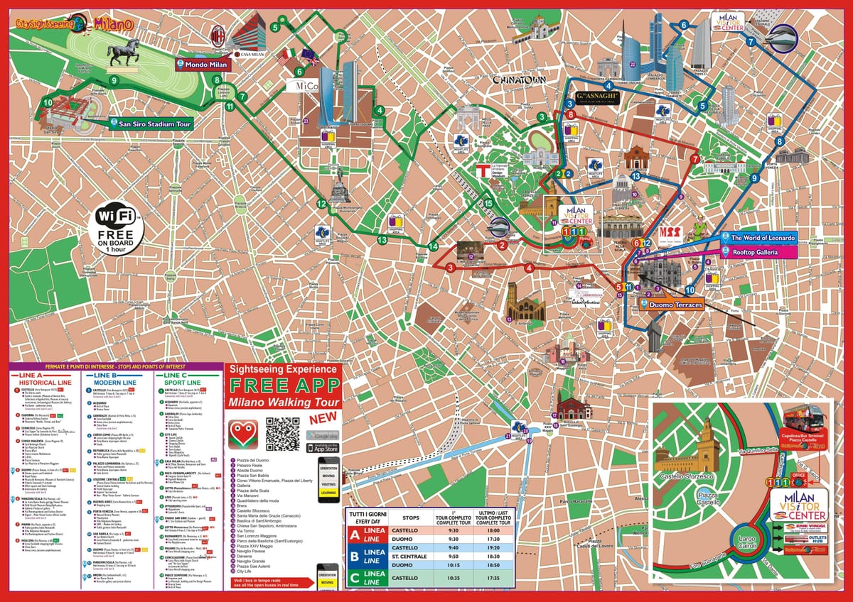 milão hop on hop off mapa de rotas