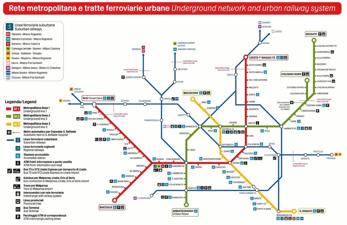 milão mapa de transporte