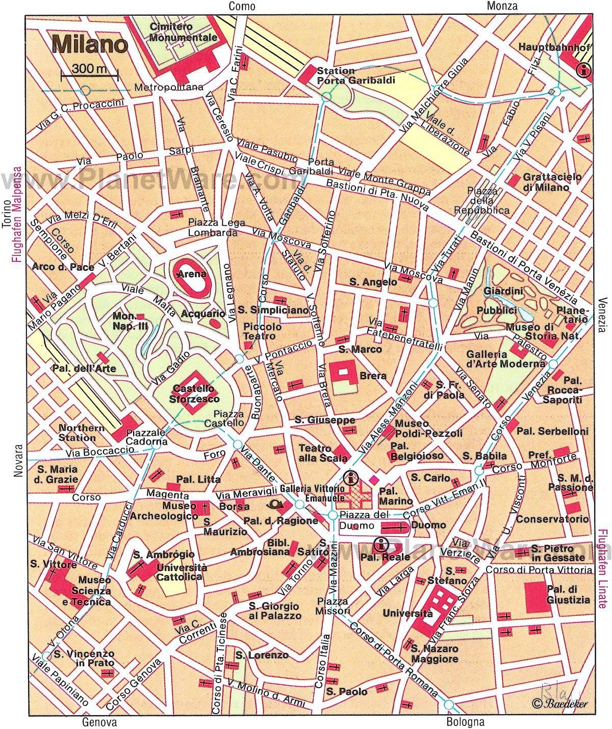 milão, itália mapa turístico