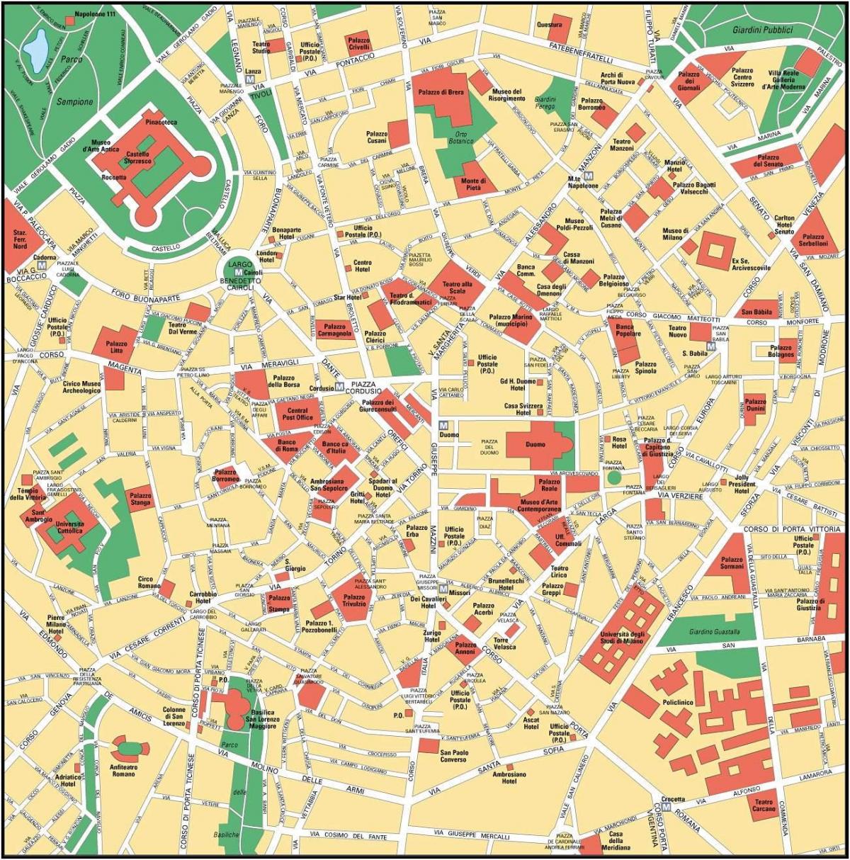 milão, itália centro da cidade mapa