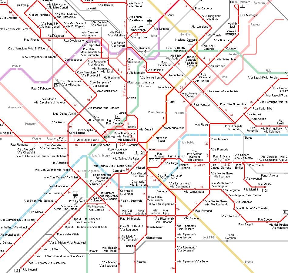 bonde mapa de milão, itália