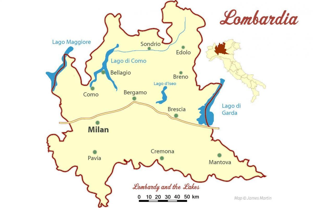 mapa de milão, lombardia