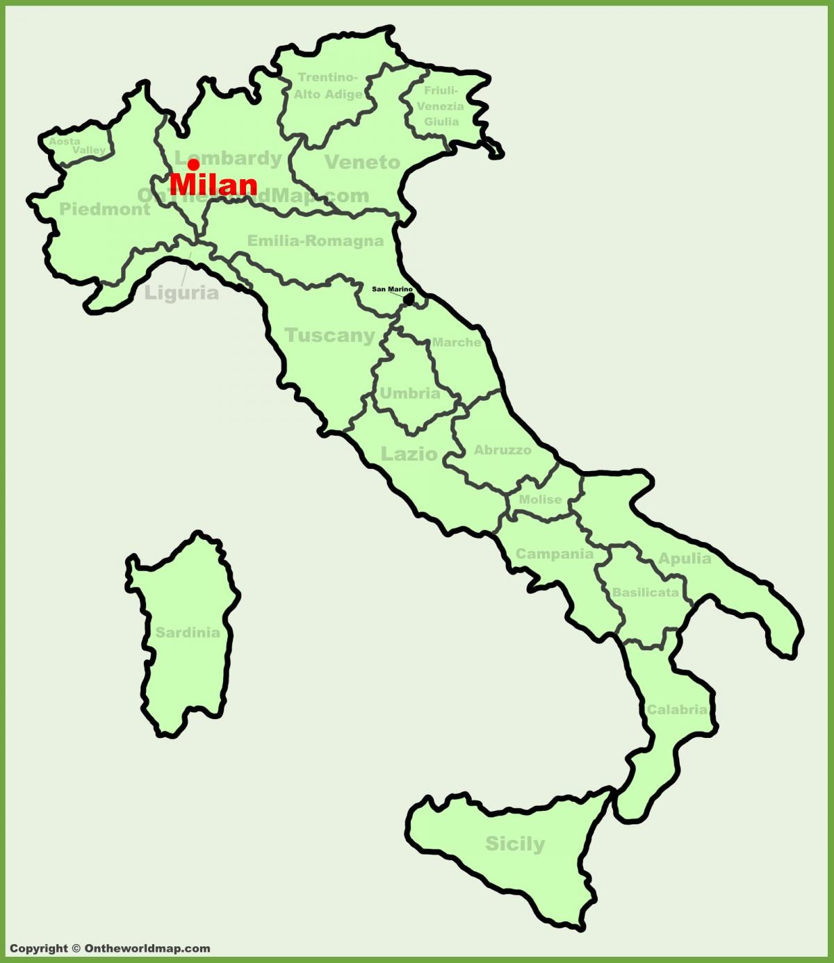 mapa da itália mostrando milão