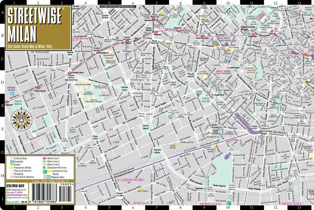 mapa de rua do centro da cidade de milão
