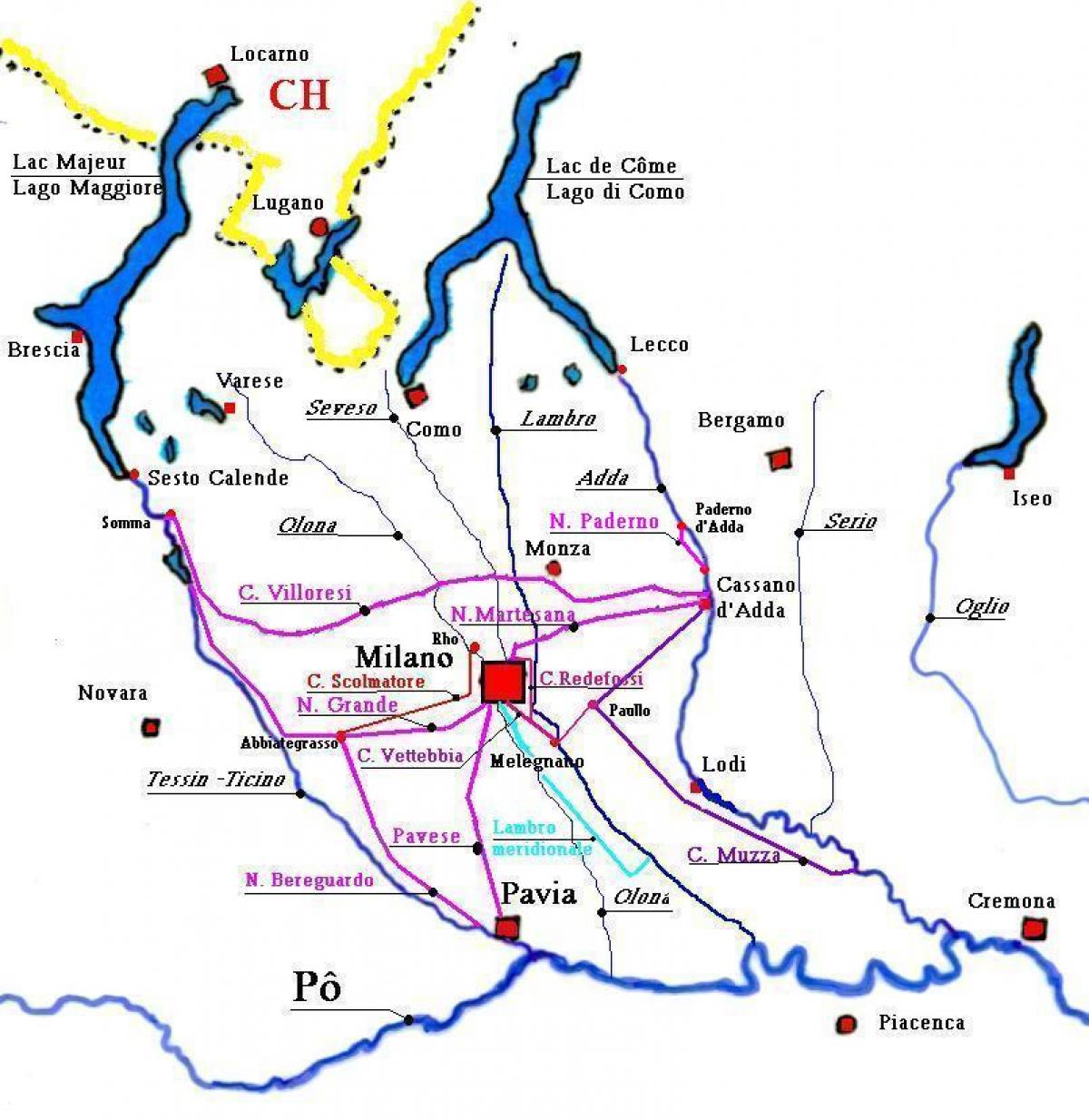 mapa da área de navigli, em milão